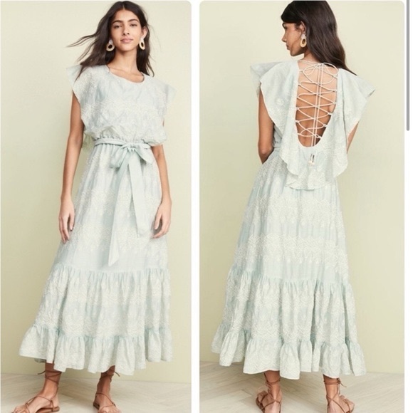 Anthropologie X Love Sam Amia Embroidered Lace-Up Maxi Dress - Picture 16 of 16